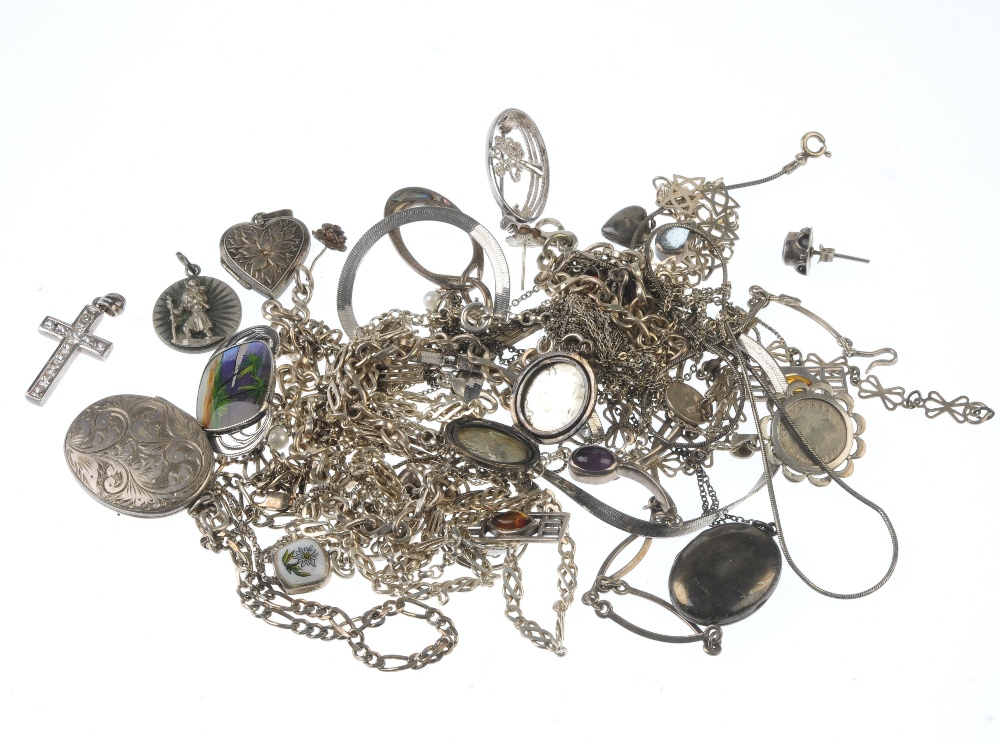 A selection of silver and white metal jewellery. To include a silver locket, the front with - Image 2 of 2