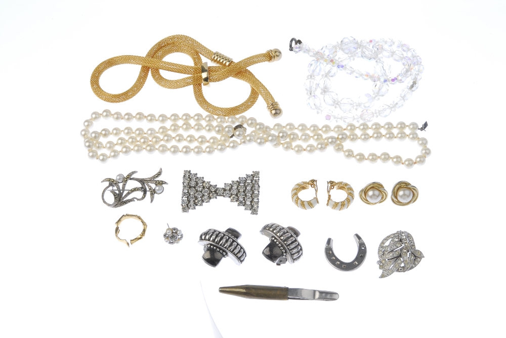 A selection of costume jewellery. To include a pair of ear clips by Monet, the circular imitation - Image 3 of 3