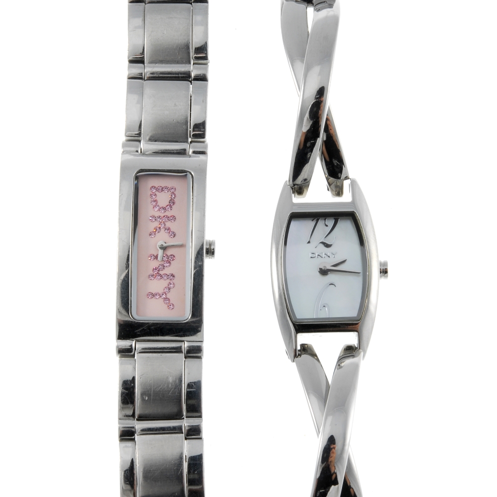 A group of five assorted watches, three by DKNY and two by D&G. All recommended for spare or