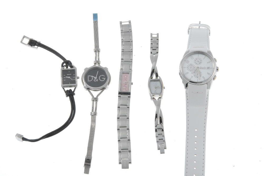 A group of five assorted watches, three by DKNY and two by D&G. All recommended for spare or - Image 2 of 2