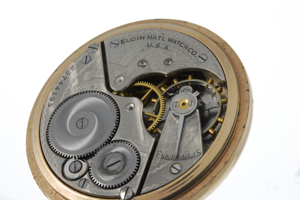 An open face pocket watch by Elgin. Gold plated case. Numbered 6229728. Signed keyless wind movement - Image 3 of 4