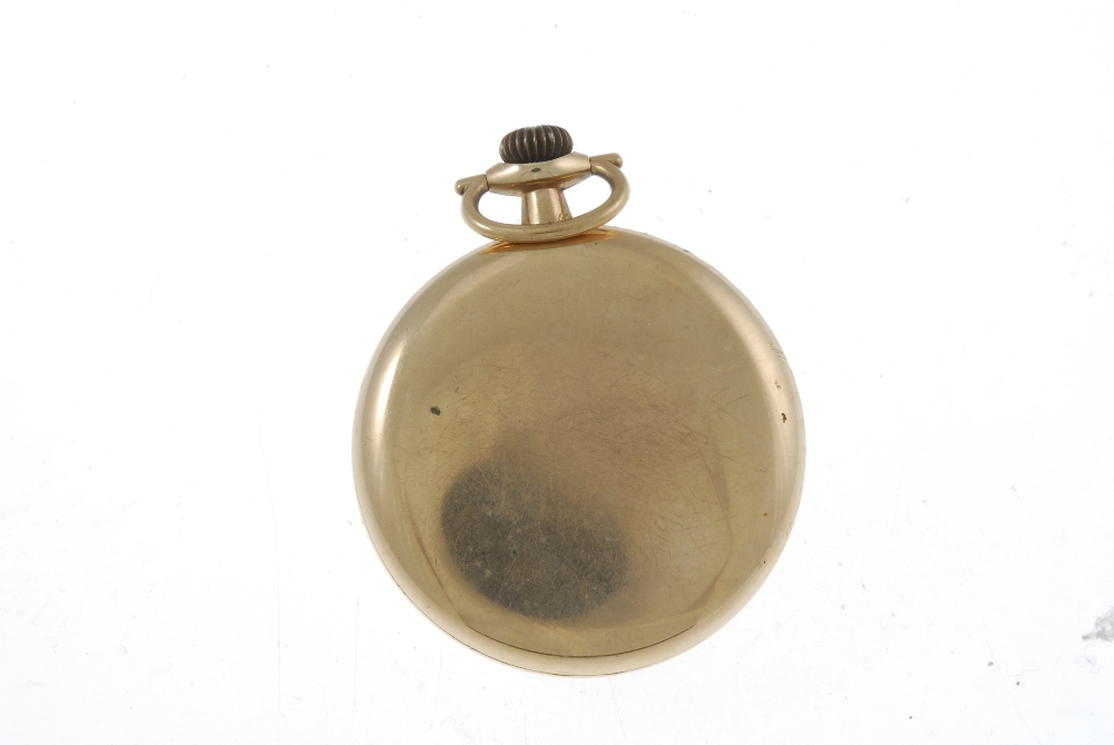 An open face pocket watch by Elgin. Gold plated case. Numbered 6229728. Signed keyless wind movement - Image 2 of 4