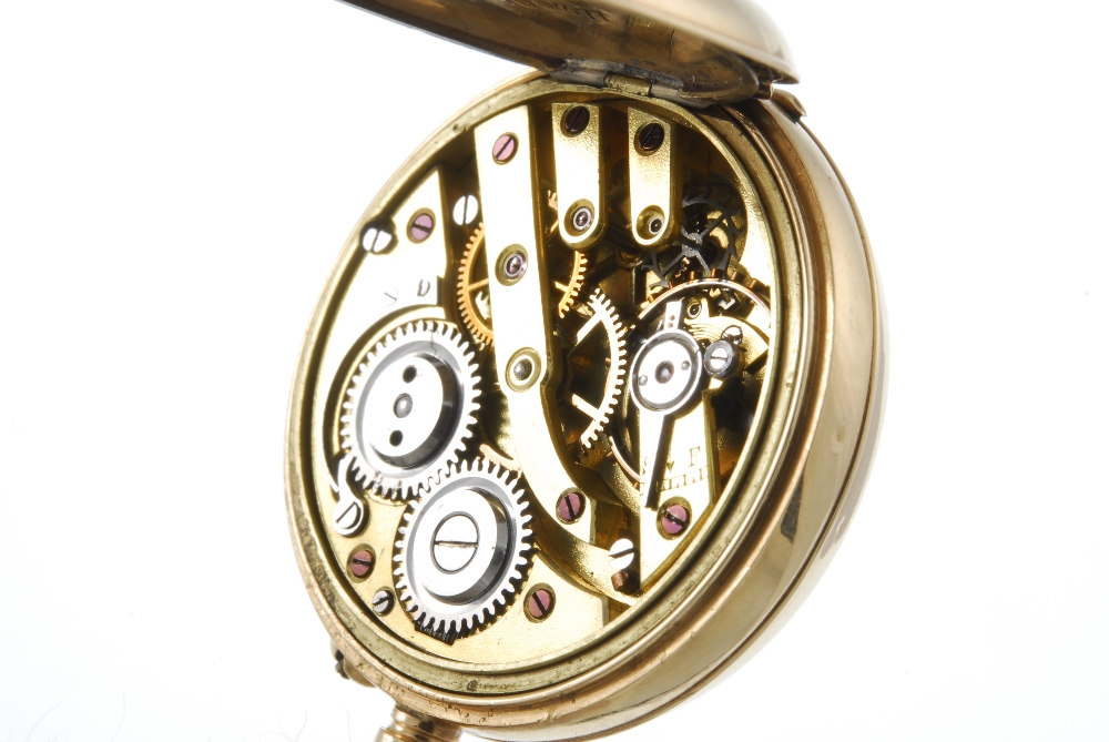A open face fob watch. 15ct yellow gold case, import hallmark London 1912. Unsigned keyless wind - Image 3 of 3