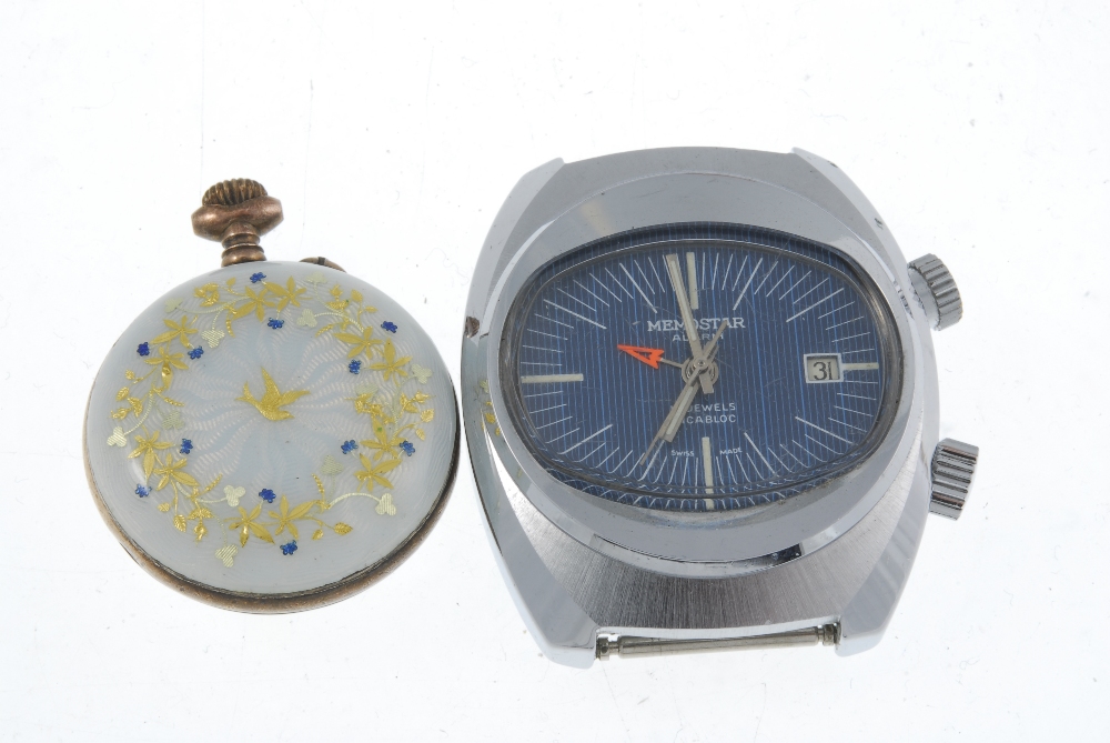 A group of six watches, to include an examples by Gruen, Universal, Memostar, a silver wrist watch , - Image 3 of 3