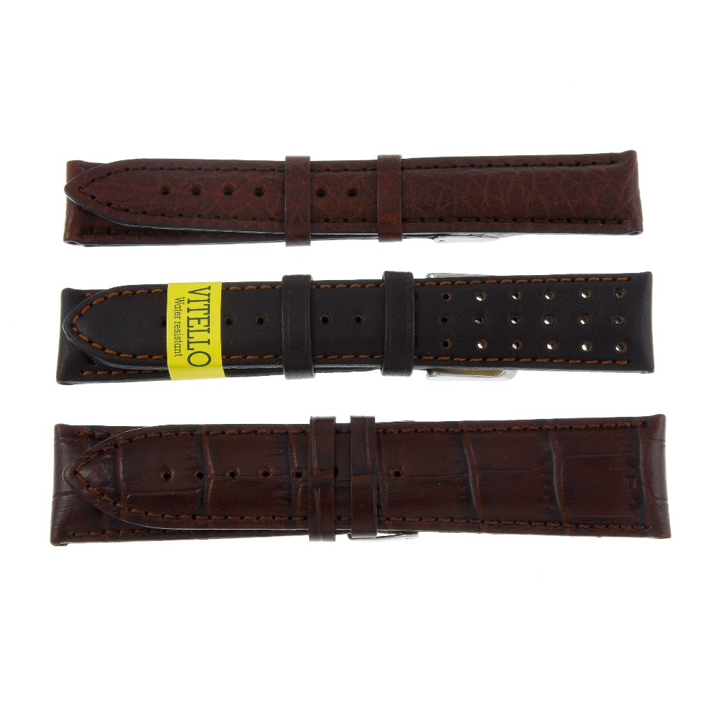 A selection of brown watch straps of various styles. Approximately 100.  A mixed selection of