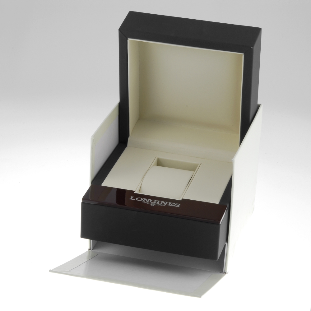 LONGINES - a complete watch box.   Outer box showing moderate wear, corners have wear marks and