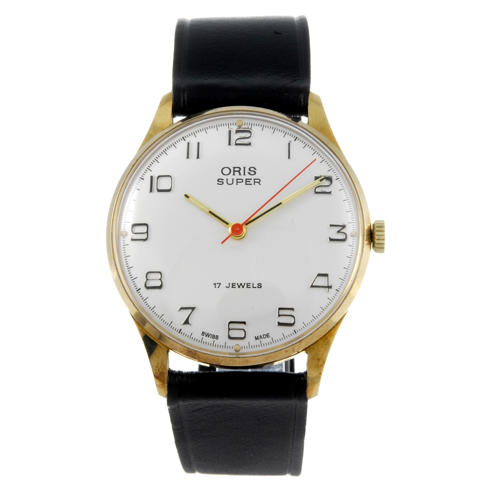 ORIS - a gentleman's Super wrist watch. Gold plated case. Signed manual wind movement. Silvered