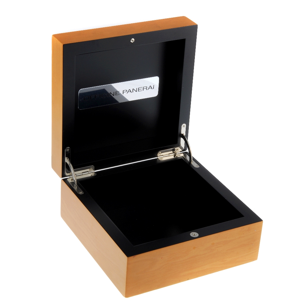 PANERAI - a pair of complete watch boxes. One box shows light to moderate scuffs and scratches,