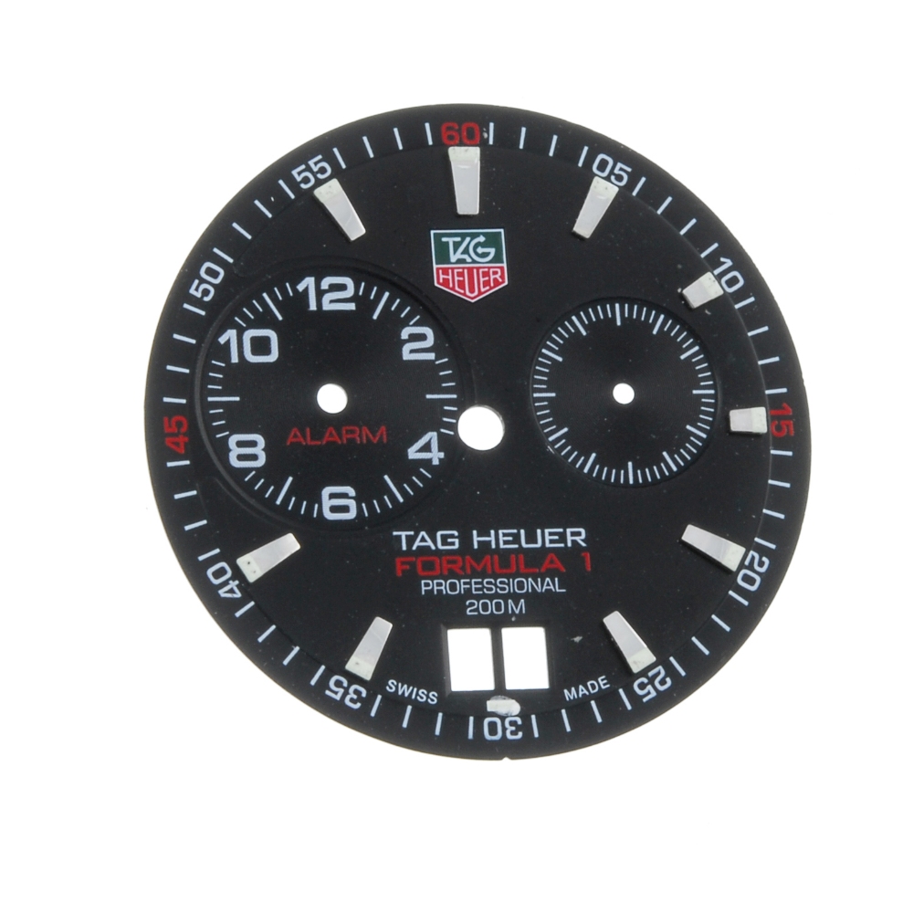 TAG HEUER - a gentleman's Formula 1 Alarm dial. Black dial with luminous hour markers, split date