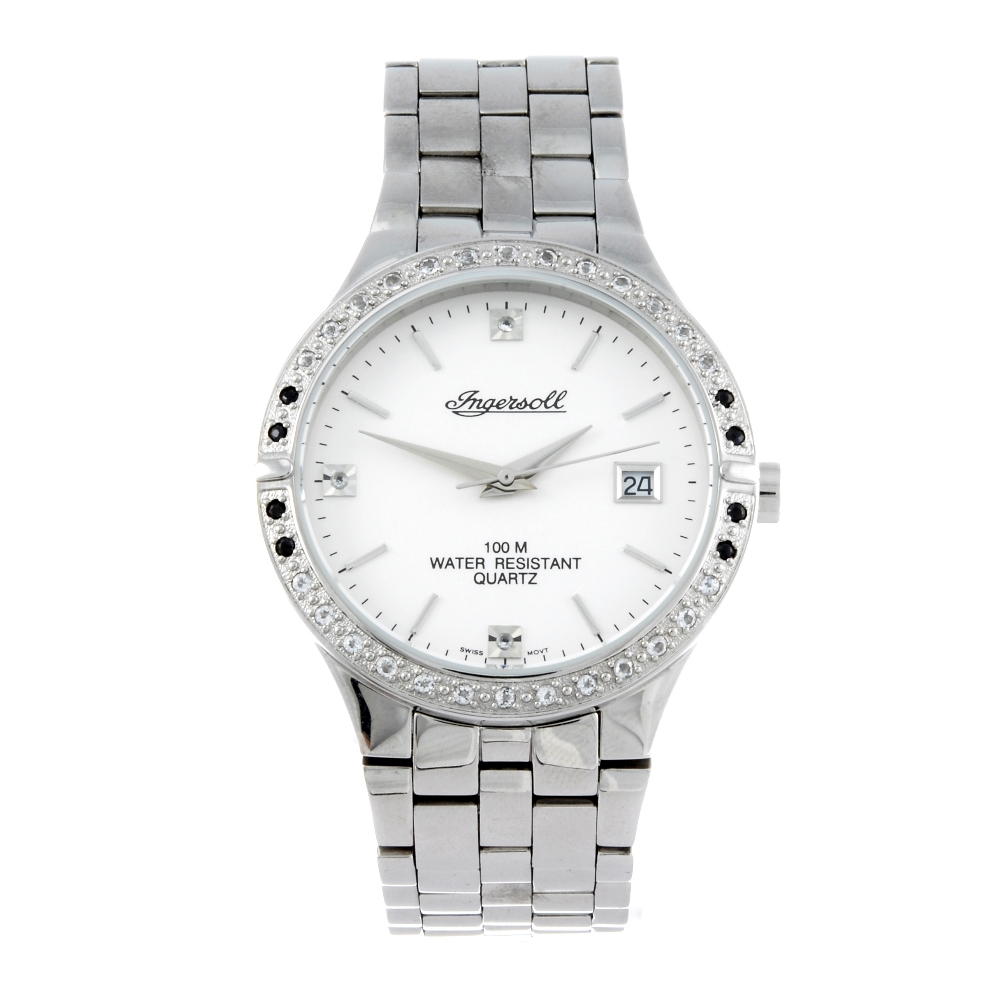 INGERSOLL - a gentleman's Gems bracelet watch. Stainless steel case with white stone set bezel.