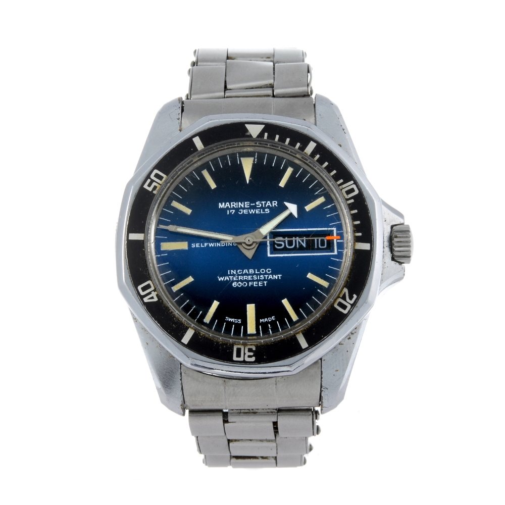 MARINE-STAR - a gentleman's bracelet watch. Base metal case with calibrated bezel and stainless
