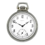 An open faced pocket watch by Franklin. Base metal case. Numbered 751541. Signed keyless wind