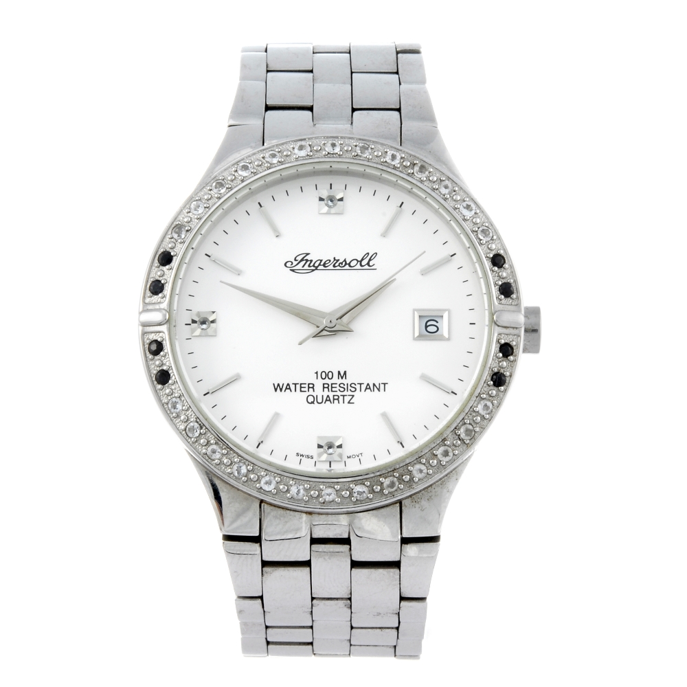 INGERSOLL - a gentleman's Gems bracelet watch. Stainless steel case with white stone set bezel.