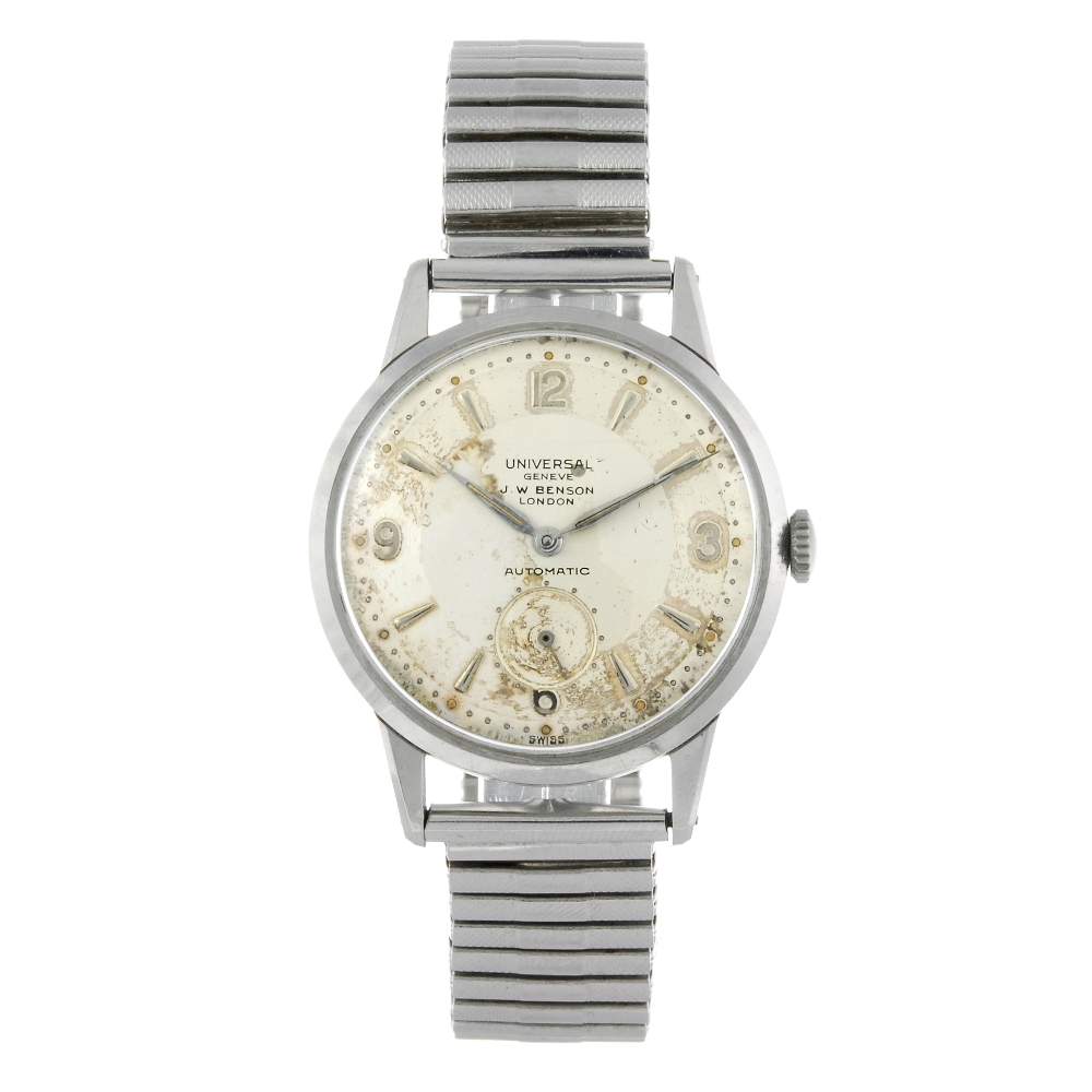 UNIVERSAL GENEVE - a gentleman's bracelet watch retailed by J.W Benson. Stainless steel case.