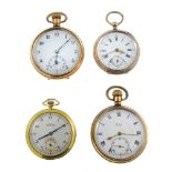 A mixed group of pocket watches, to include five gold plated examples, four continental white