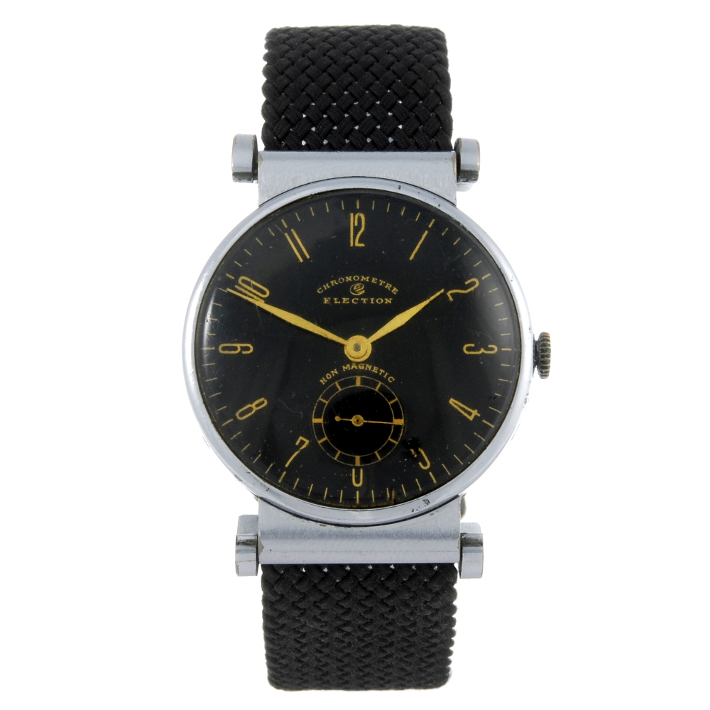 ELECTION - a gentleman's wrist watch. Base metal case with a stainless steel case back. Numbered