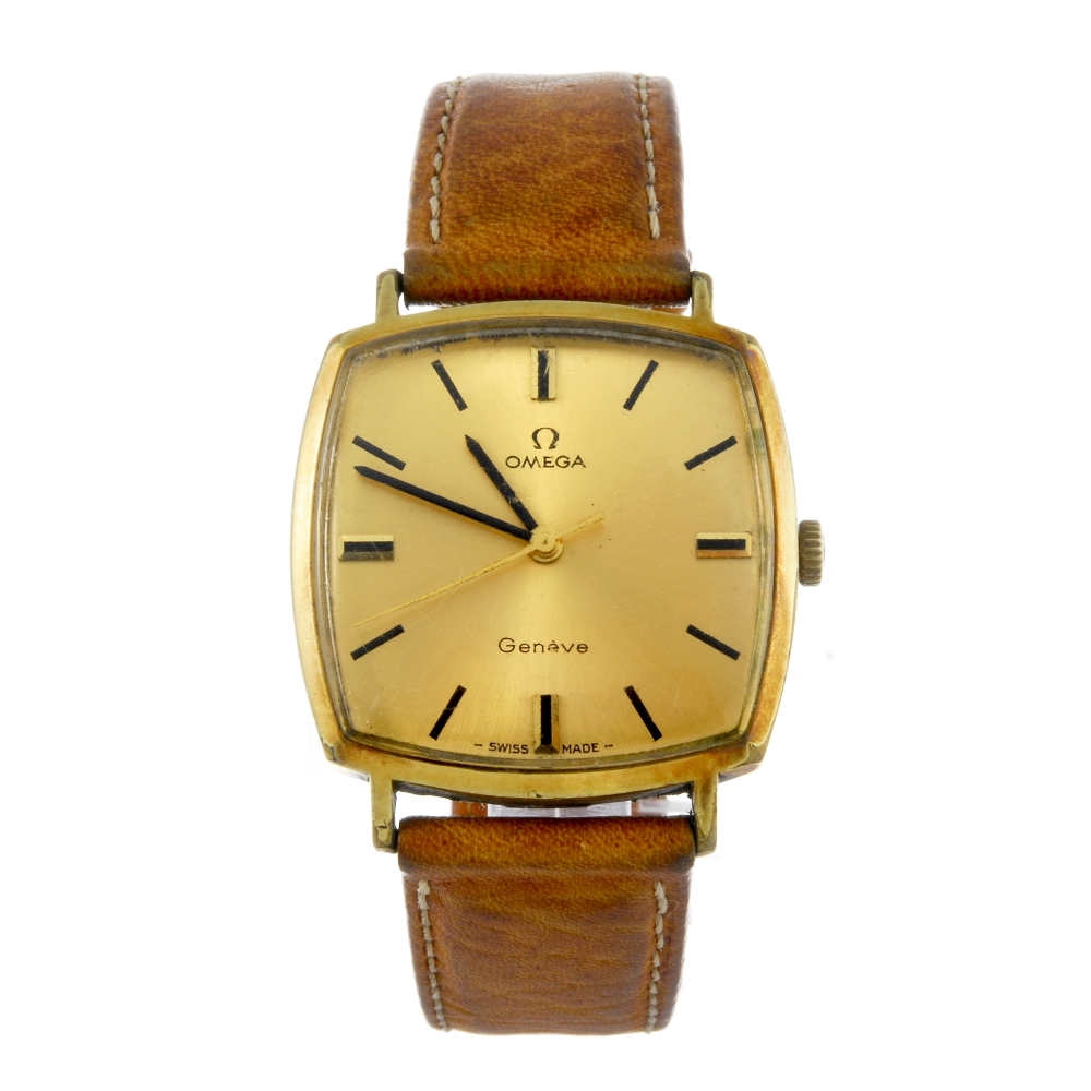 OMEGA - a gentleman's Geneve wrist watch. Gold plated case with stainless steel case back.