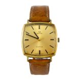 OMEGA - a gentleman's Geneve wrist watch. Gold plated case with stainless steel case back.