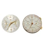 A pair of chronograph watch movements, by Butex and Rower, both with dials. Recommended for spares