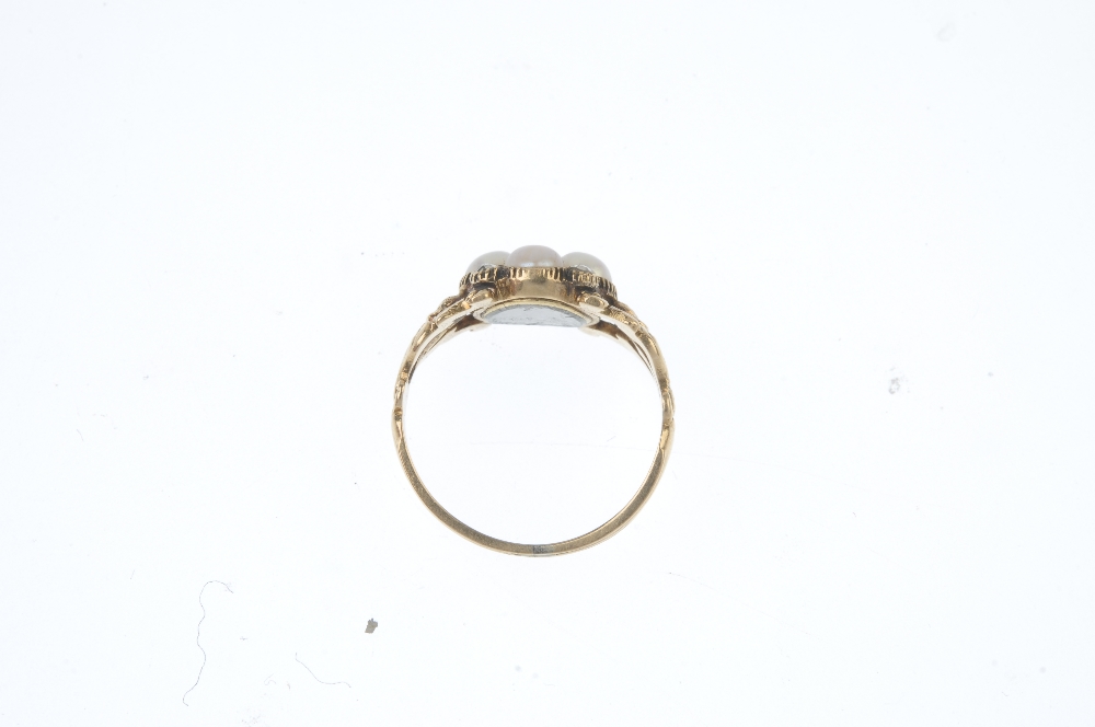 A late 19th century 18ct gold split pearl and diamond memorial ring. The split pearl quatrefoil, - Image 3 of 3