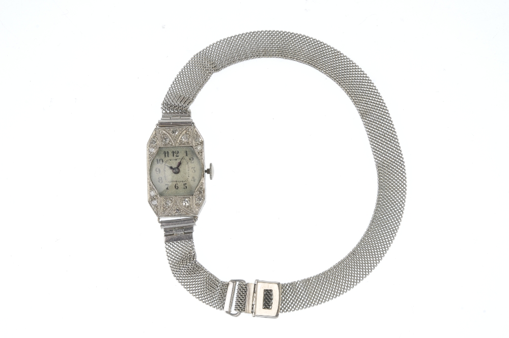 A lady's early 20th century platinum diamond cocktail watch, with associated 9ct gold bracelet. - Image 3 of 3