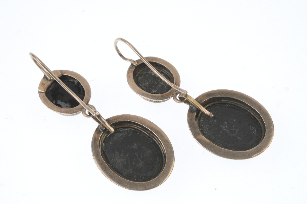 A pair of late 19th century gold pietra dura ear pendants. Each designed as two oval pietra dura - Image 2 of 2