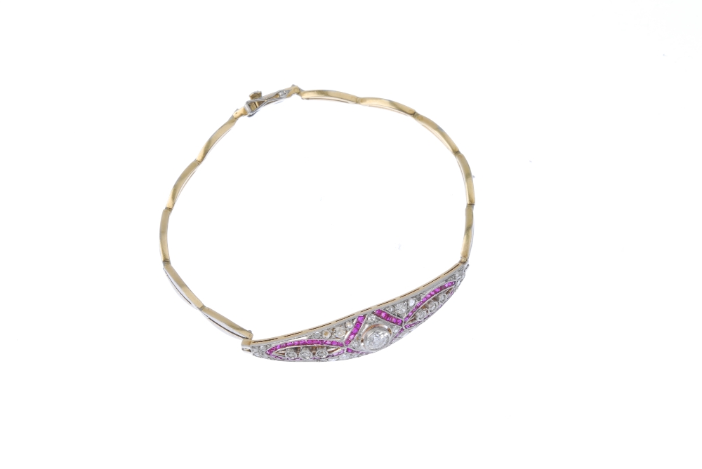 An early 20th century ruby and diamond bracelet. Of marquise-shape outline, the circular-cut diamond - Image 3 of 3