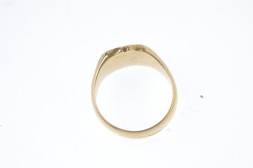 A late 19th century 18ct gold signet ring. The engraved initial monogram, to the tapered shoulders - Image 3 of 3