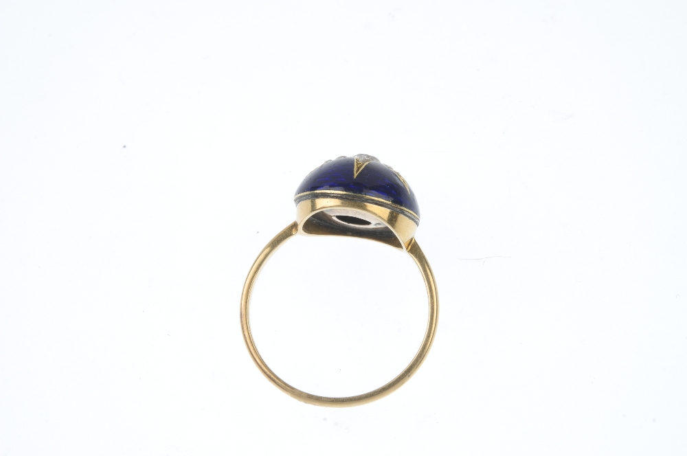 An 18ct gold diamond and enamel star ring. The late 19th century gold old and rose-cut diamond - Image 3 of 3