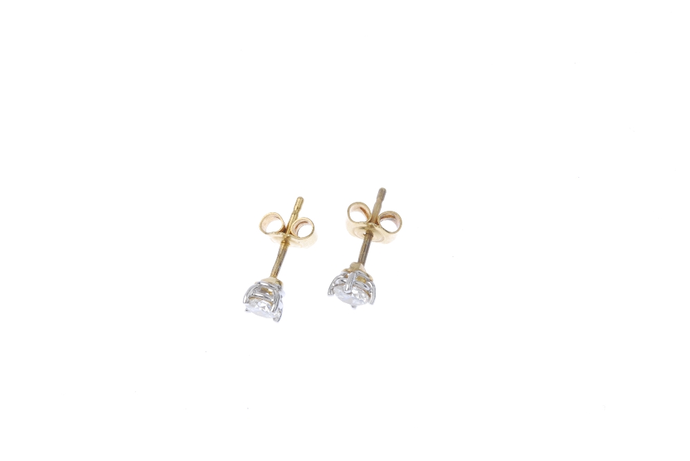 A pair of 18ct gold brilliant-cut diamond ear studs. Estimated total diamond weight 0.70ct, H-I - Image 2 of 2