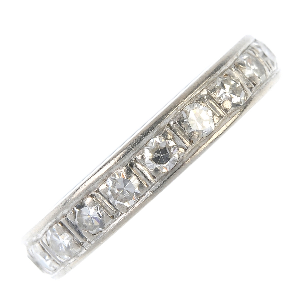 A diamond full-circle eternity ring. Designed as a series of single-cut diamonds. Estimated total