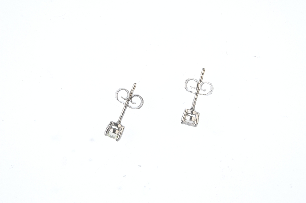 A pair of brilliant-cut diamond ear studs. Estimated total diamond weight 0.50ct, I-K colour, P2 - Image 2 of 2