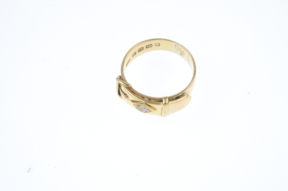 A late Victorian 18ct gold diamond buckle ring. Designed as a buckle, with old-cut diamond - Image 2 of 3