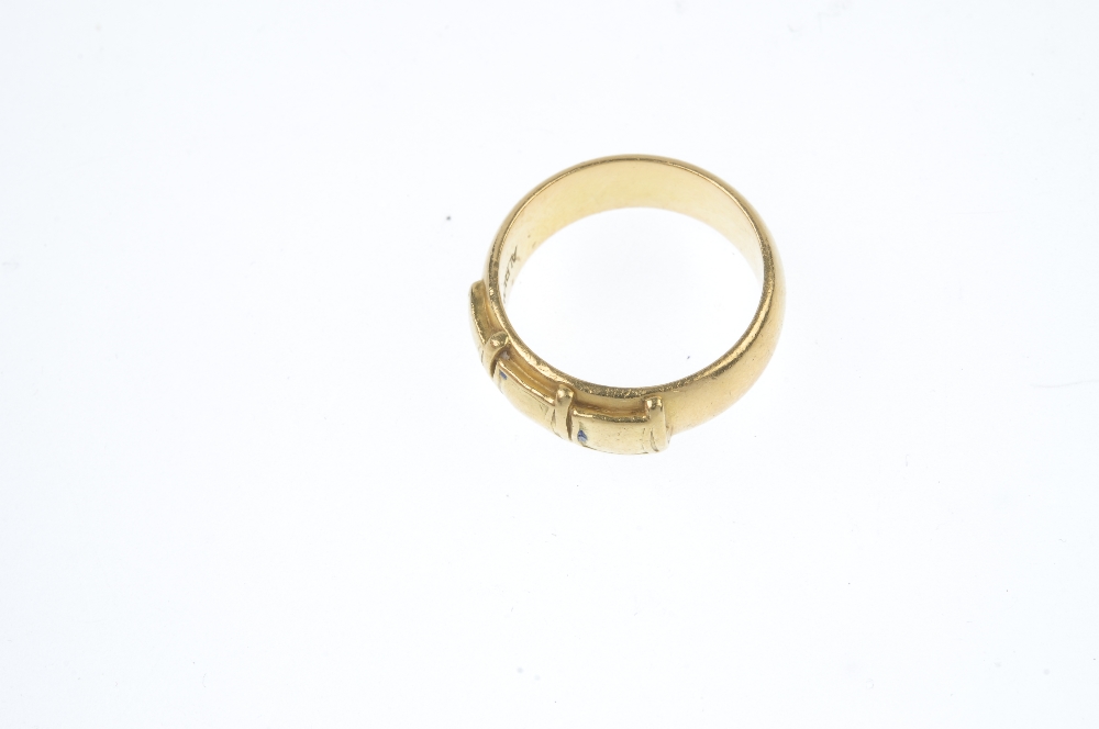 An 18ct gold band ring. The triple square motif, to the plain band. Hallmarks for London, 1972. Ring - Image 2 of 3