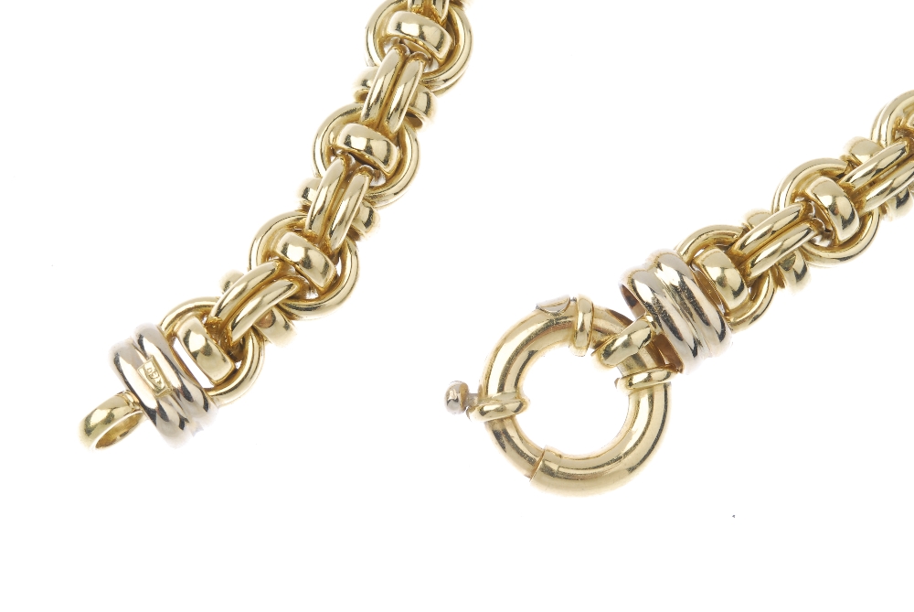 A bracelet. The double belcher-link chain with oval-shape spacers, to the spring-ring clasp. - Image 2 of 3