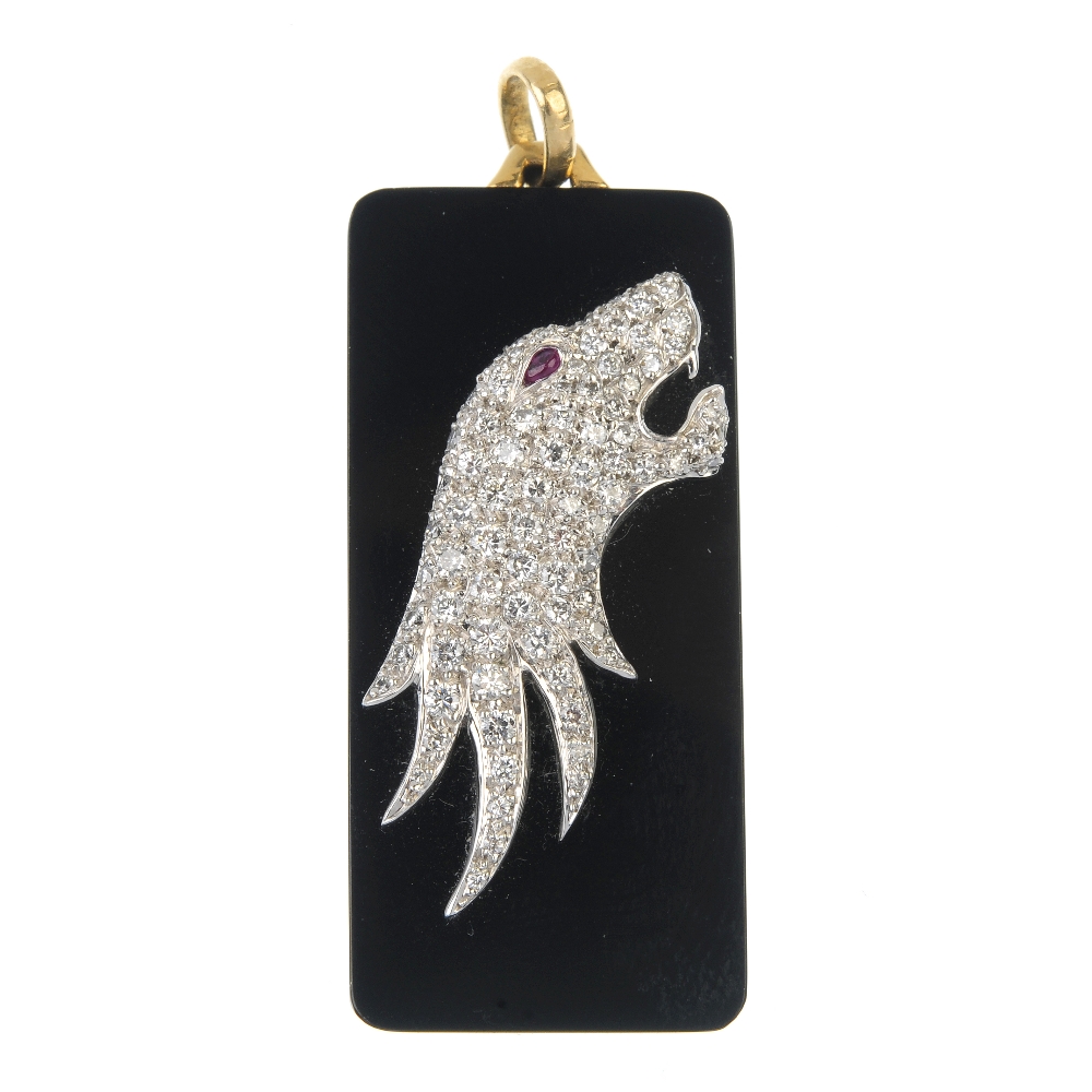 CARRERA Y CARRERA - an onyx and diamond panther pendant. The rectangular-shape onyx plaque, with