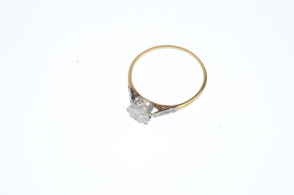 A mid 20th century 18ct gold and platinum diamond single-stone ring. The circular-cut diamond, to - Image 2 of 3
