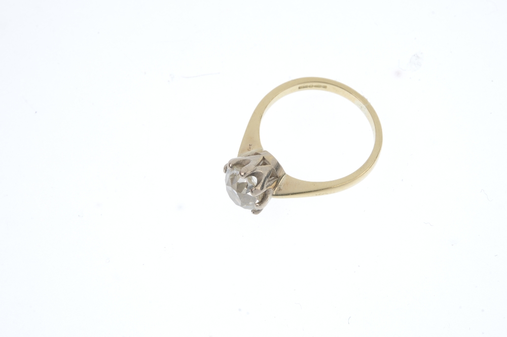 An 18ct gold diamond single-stone ring. The old-cut diamond, to the tapered bands. Estimated diamond - Image 2 of 3