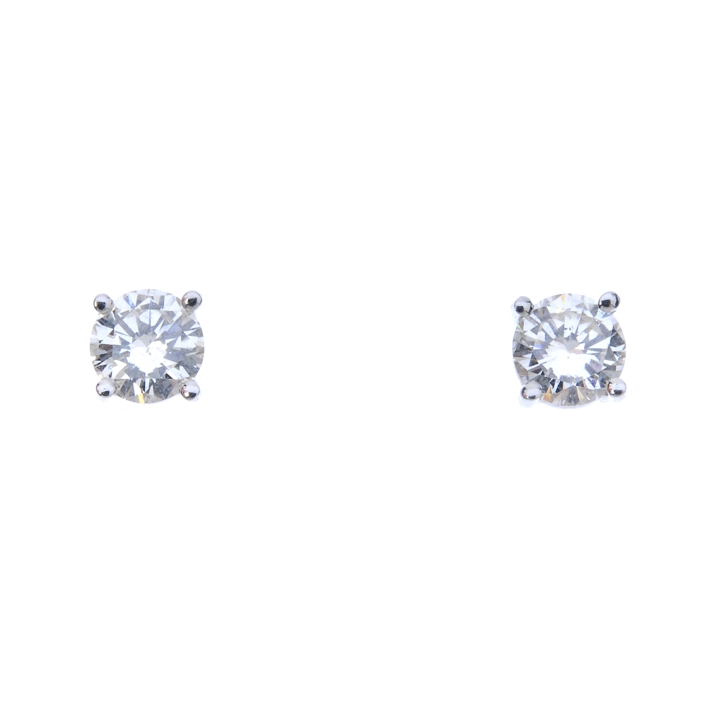 A pair of 18ct gold brilliant-cut diamond ear studs. Estimated total diamond weight 0.70ct, H-I