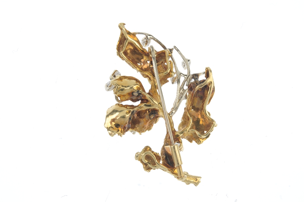 A 1960s 18ct gold diamond floral spray brooch. Designed as a series of scattered brilliant-cut - Image 2 of 2