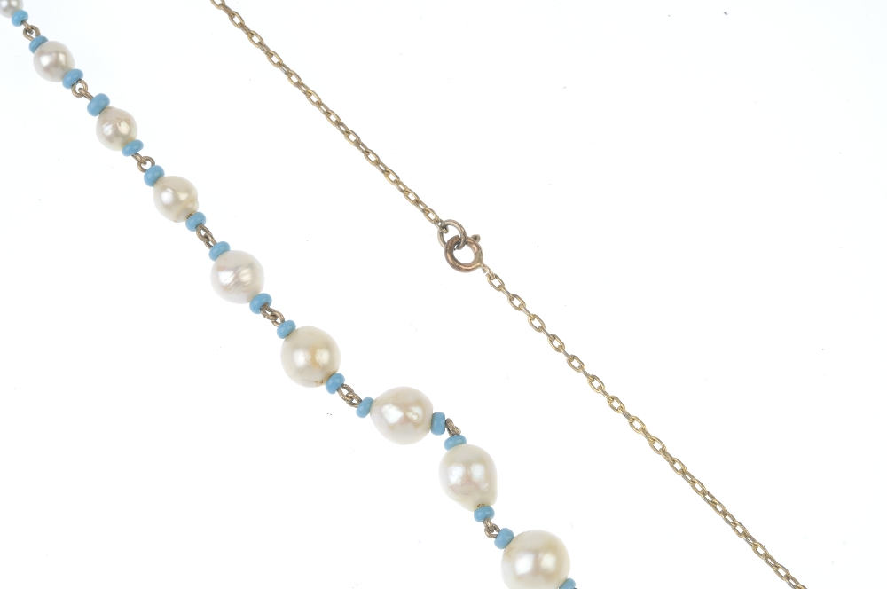 A cultured pearl and paste bead necklace. Designed as a series of graduated cultured pearls, with - Image 2 of 3