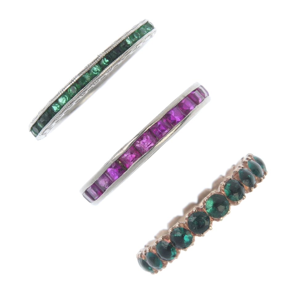A selection of paste and gem-set full-circle eternity rings.