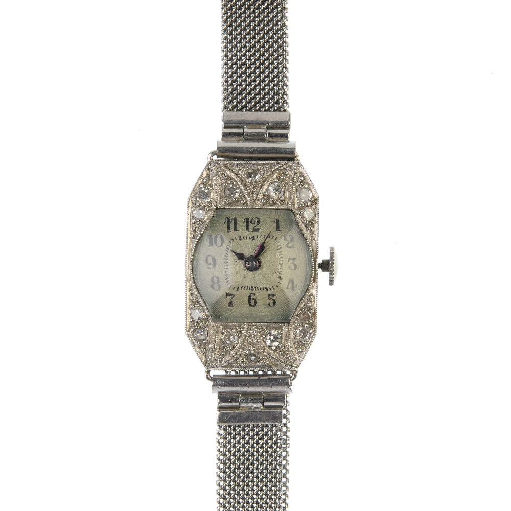 A lady's early 20th century platinum diamond cocktail watch, with associated 9ct gold bracelet.