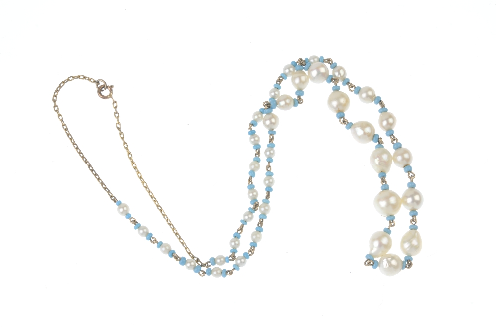 A cultured pearl and paste bead necklace. Designed as a series of graduated cultured pearls, with - Image 3 of 3