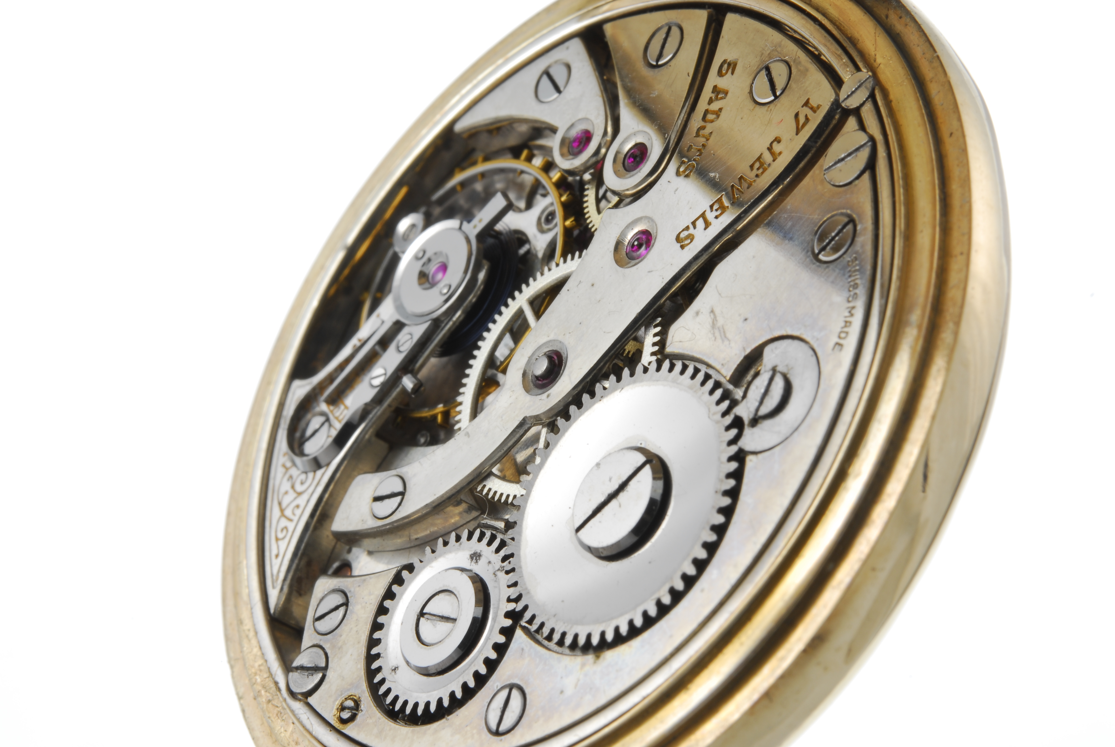 An open face pocket watch. 9ct yellow gold case with engraved monogram to the case back, import - Image 3 of 4