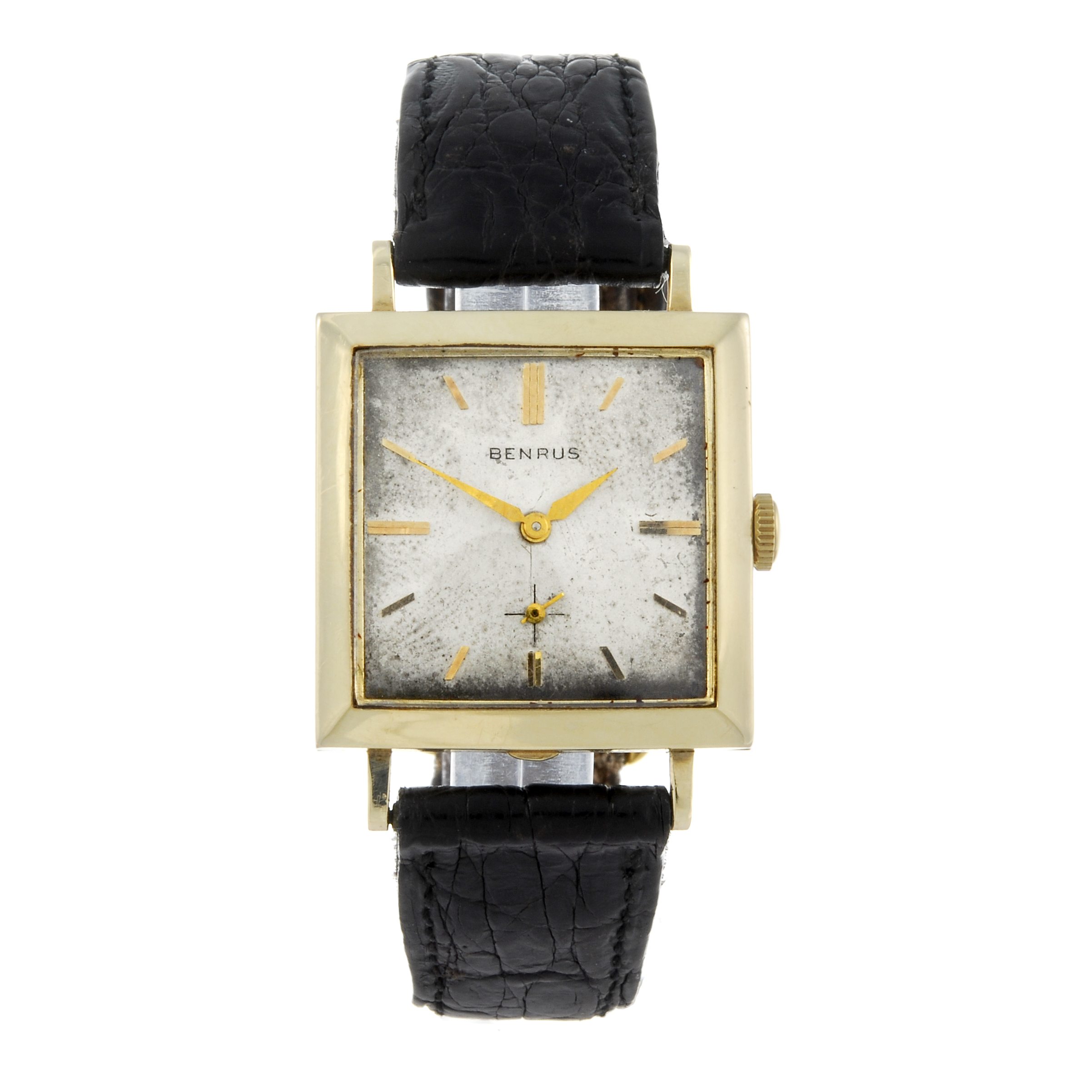 BENRUS - a gentleman's wrist watch. Yellow metal case, stamped 14K. Numbered C04171. Signed manual