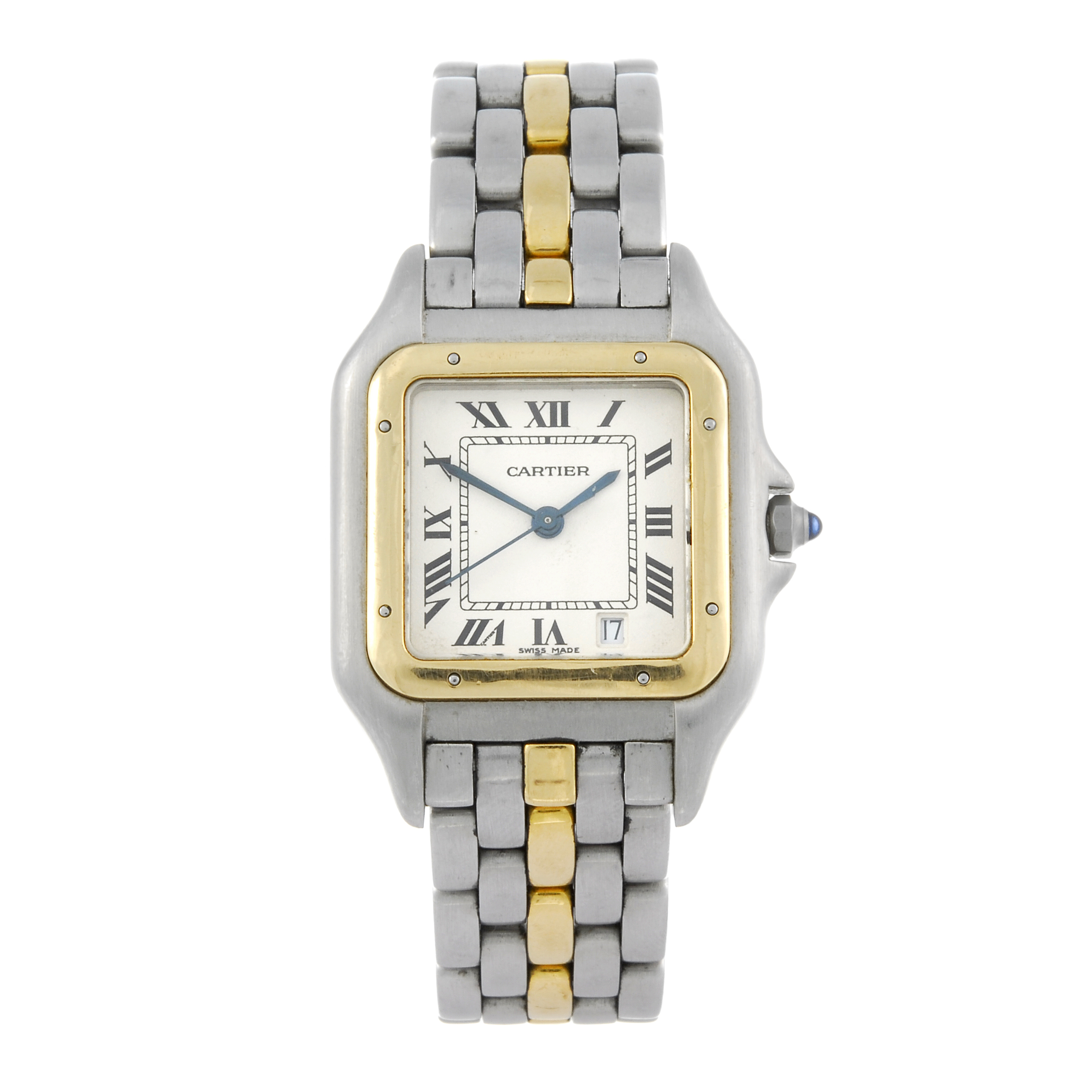 CARTIER - a Panthere bracelet watch. Stainless steel case with yellow metal bezel. Numbered