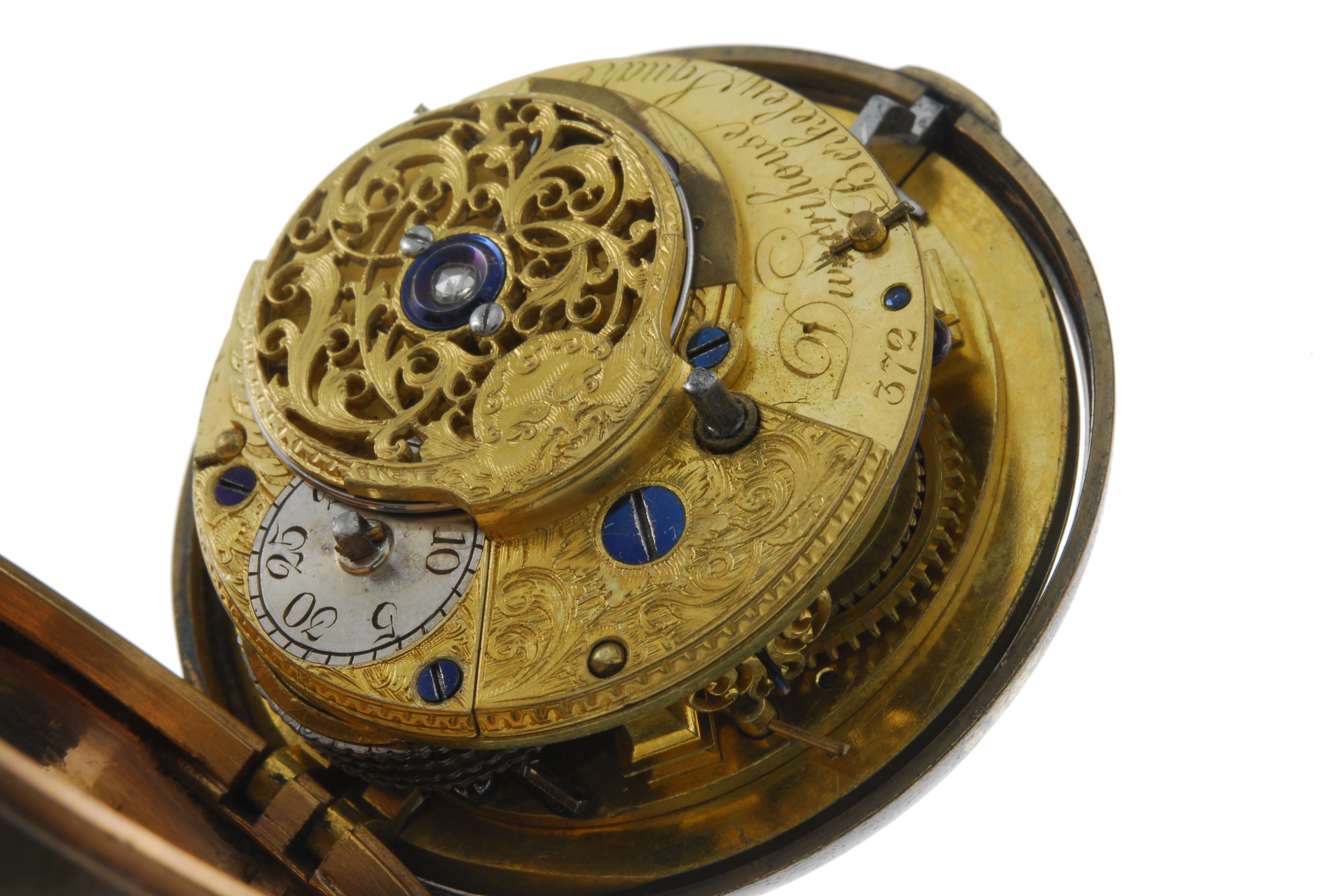 A pair case pocket watch by Dwerrihouse. Gilt cases, later outer case with enamel decoration. Signed - Image 4 of 4