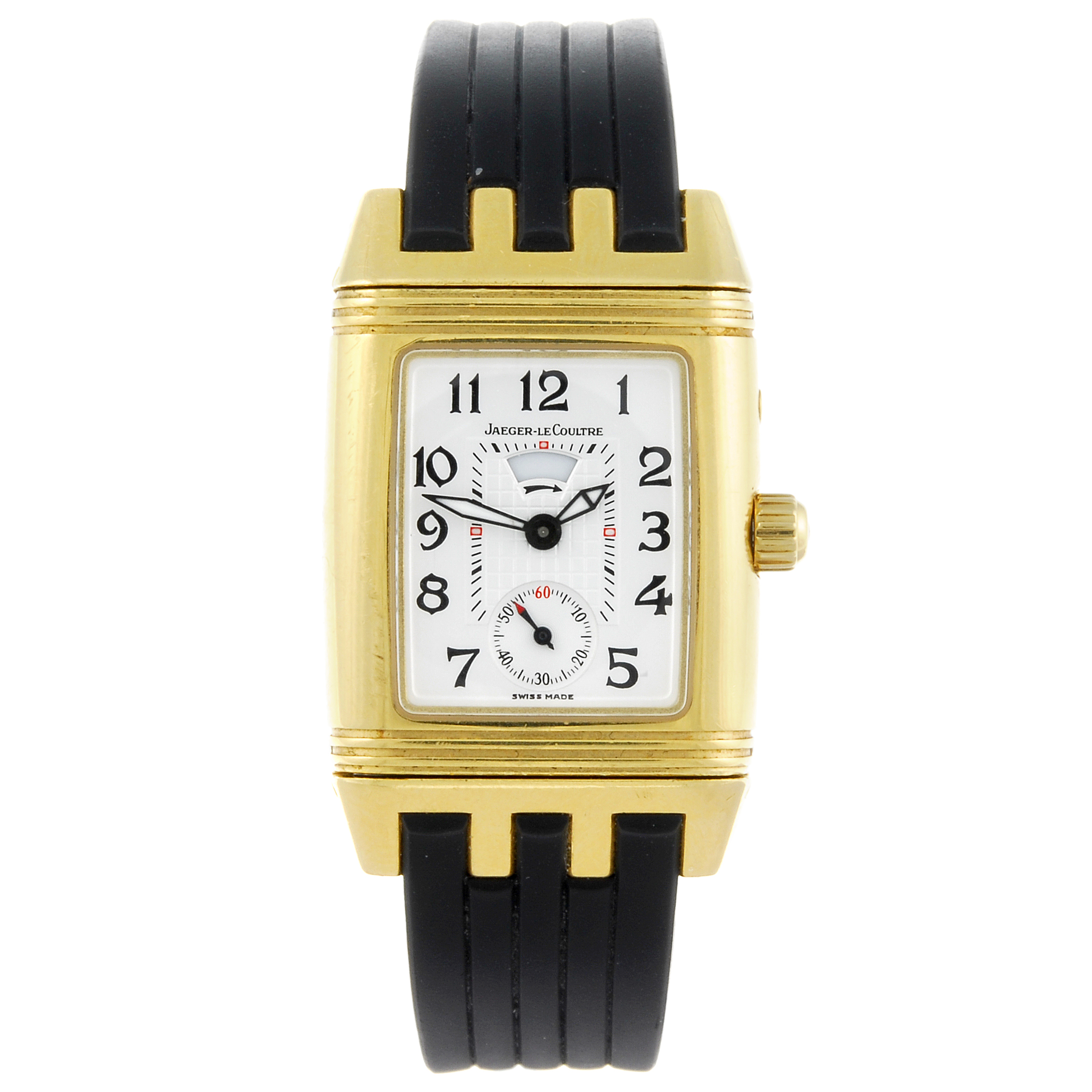 JAEGER-LECOULTRE - a lady's Reverso wrist watch. 18ct yellow gold case, factory diamond set case