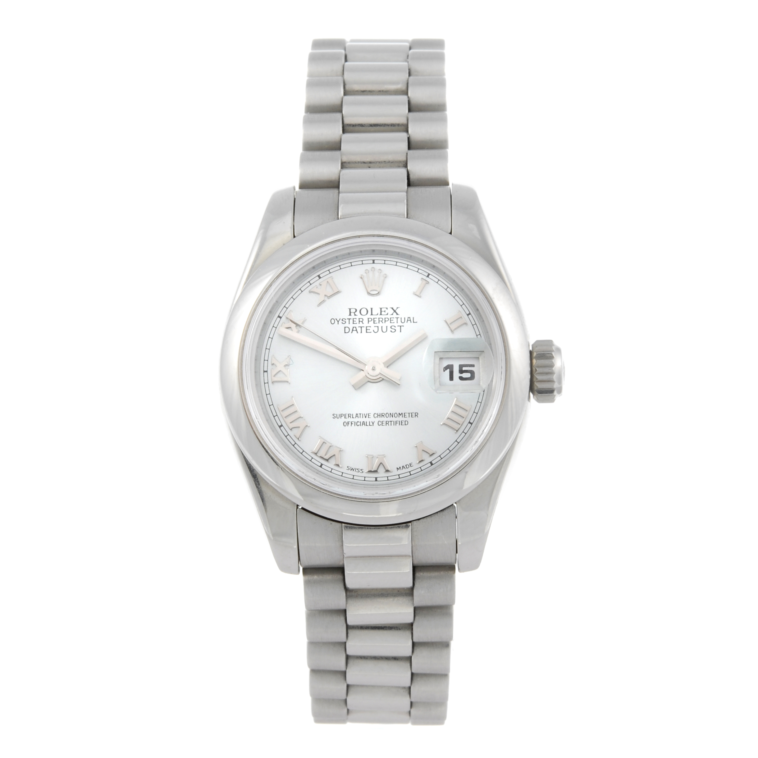 ROLEX - a lady's Oyster Perpetual Datejust bracelet watch. Circa 2000. Platinum case. Reference